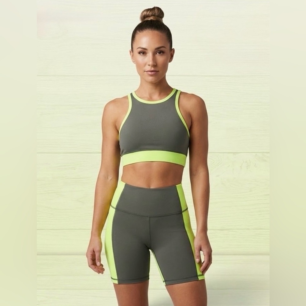 Wilo the Label Set — Racerback Sports Bra & Matching Panel Shorts in Olive Green